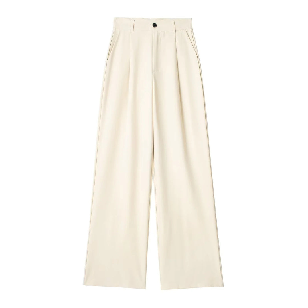 Women's Wide High Waist Pleated Trousers with Crease and Side Insertion Pockets Mune Fashion