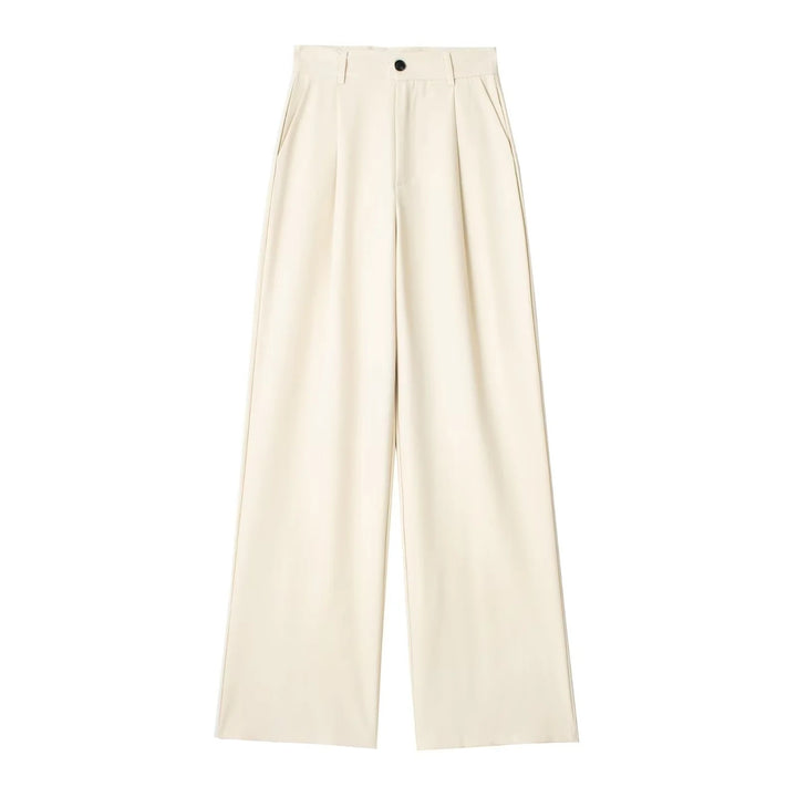 Women's Wide High Waist Pleated Trousers with Crease and Side Insertion Pockets Mune Fashion