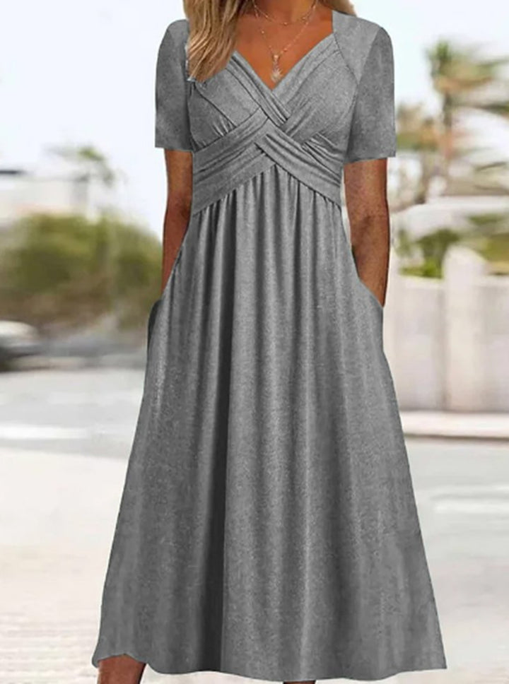 Women’s maxi dress short sleeve with crossover top and side pockets Mune Fashion