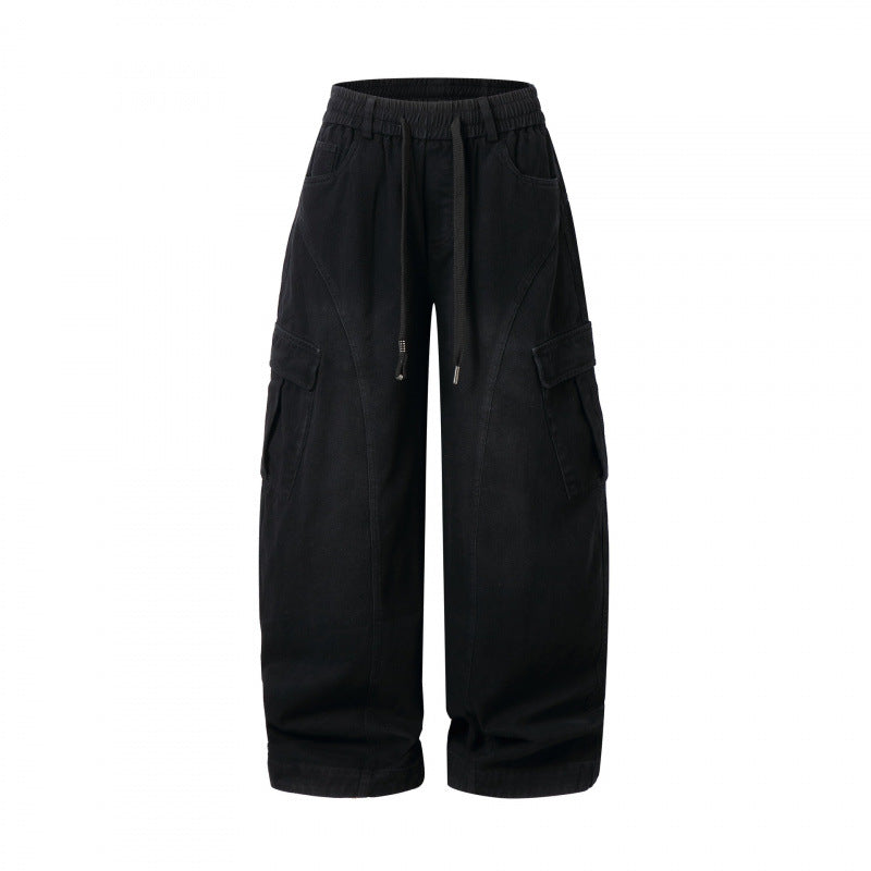 Women's Wide Cargo Pants with Drawstring Waistband, Flap Pockets, and Wide Leg Mune Fashion