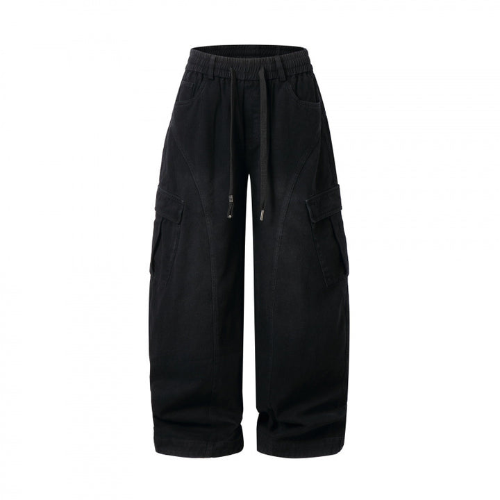 Women's Wide Cargo Pants with Drawstring Waistband, Flap Pockets, and Wide Leg Mune Fashion