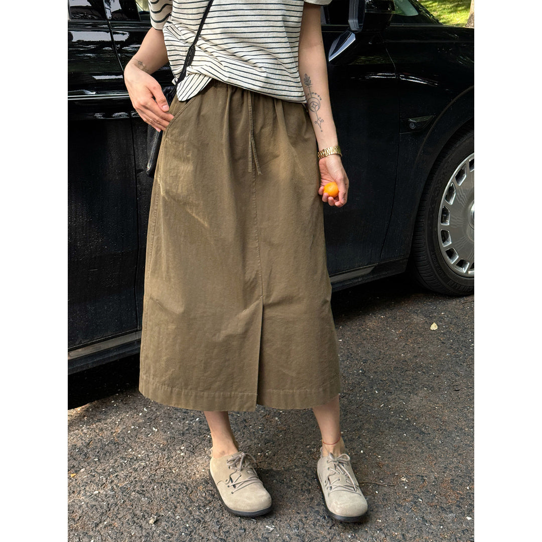 Women's Stylish Midi Skirt with Elastic Waistband and Pockets Mune Fashion