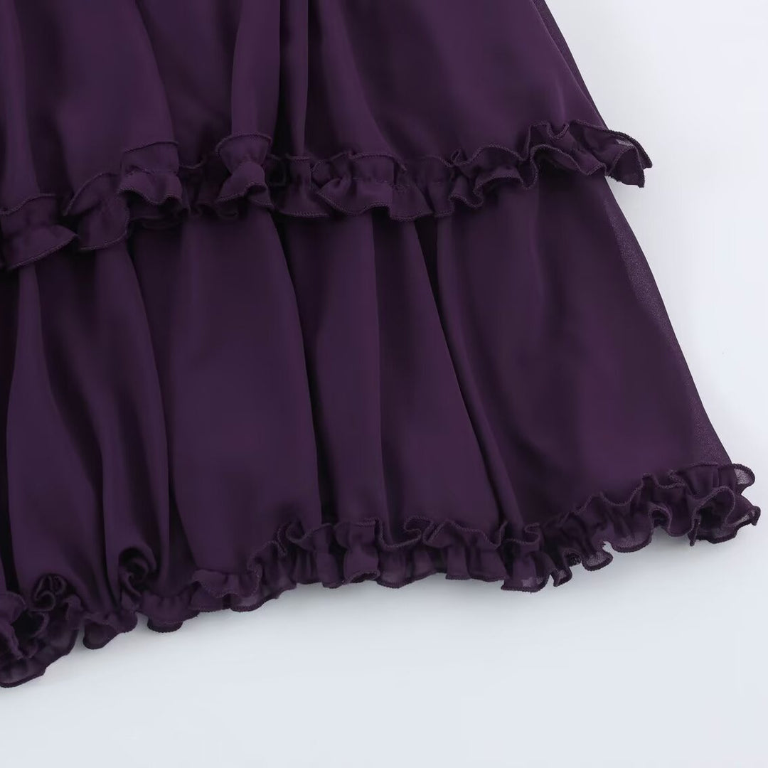 Women's tiered ruffle maxi dress with gathered waist and puff sleeves Mune Fashion
