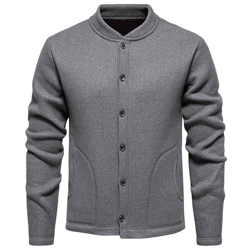 Men's Stand Collar Cardigan with Button Placket and Lightweight Wool Blend Mune Fashion