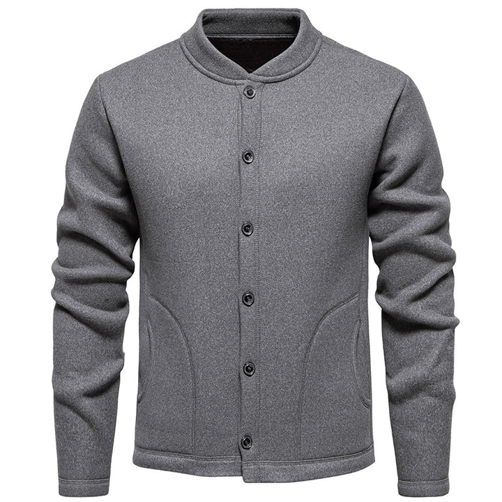 Men's Stand Collar Cardigan with Button Placket and Lightweight Wool Blend Mune Fashion