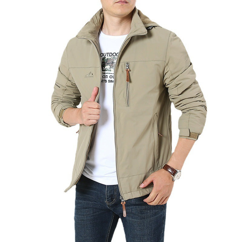 Men's Breathable Softshell Windbreaker Jacket with Concealed Hood and Utility Chest Pocket Mune Fashion