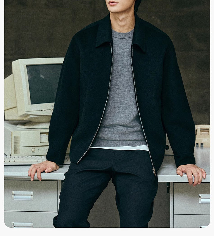 Men's short jacket made of wool blend with zipper and shirt collar Mune Fashion