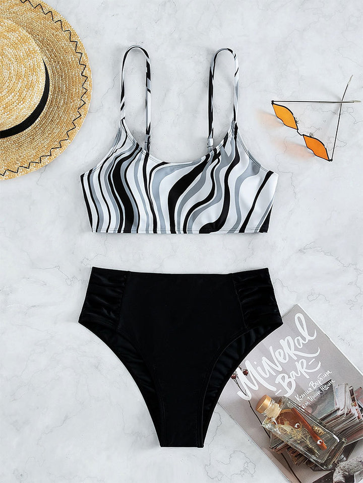 Women's bikini set with striped top and high waistband Mune Fashion