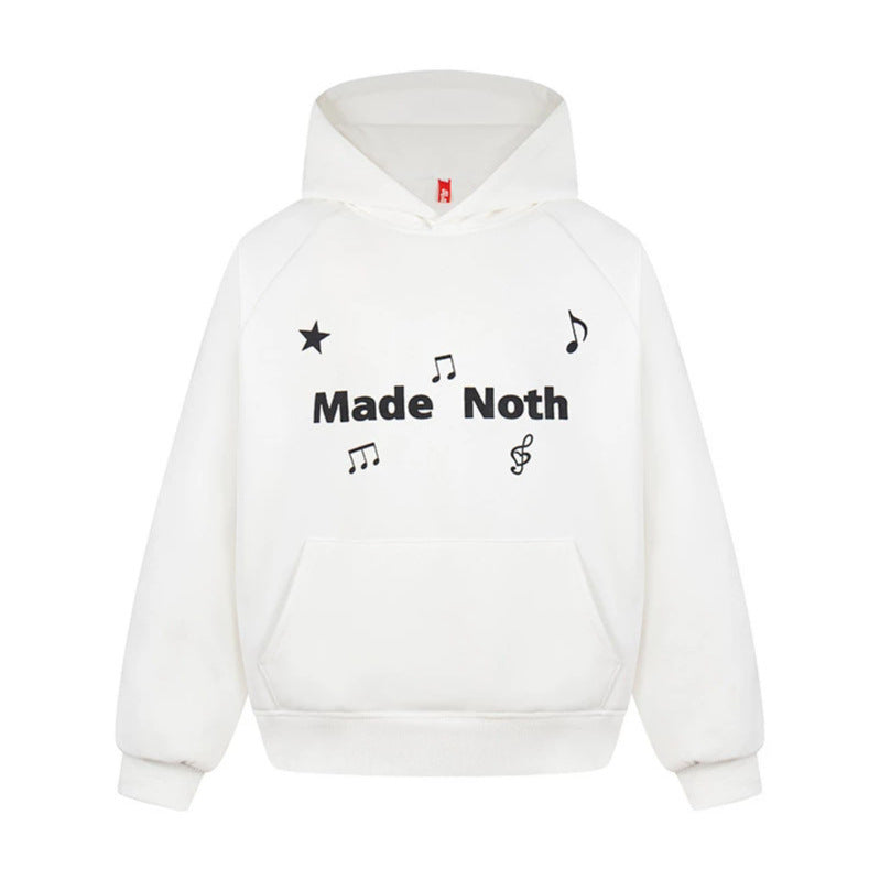 Women's Oversized Hoodie with Musical Notes Embroidery and Ribbed Hem Mune Fashion