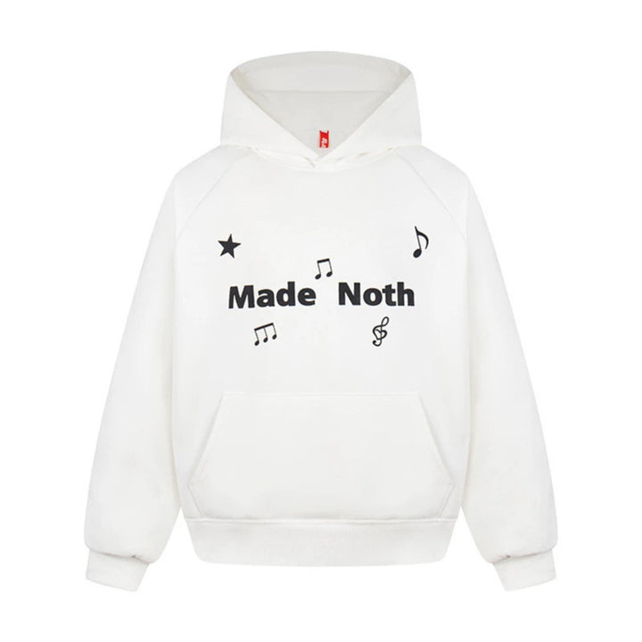 Women's Oversized Hoodie with Musical Notes Embroidery and Ribbed Hem Mune Fashion