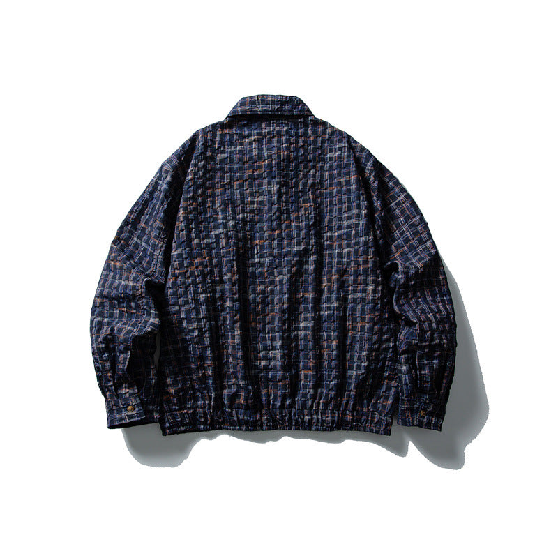 Men's checked Harrington jacket with zipper, shirt collar and elastic hem Mune Fashion