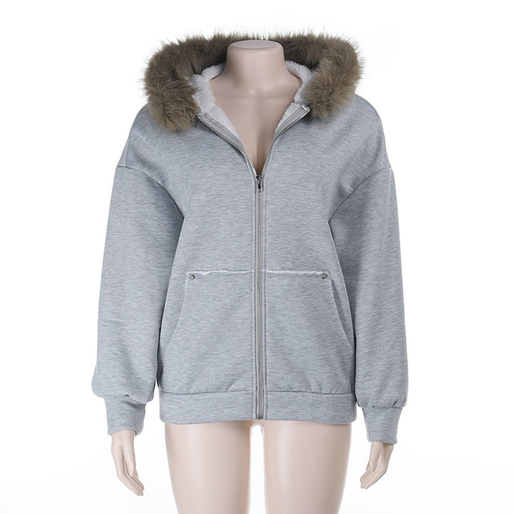 Women Oversize Teddy Hooded Jacket with Faux Fur Trim and Fleece Lining Mune Fashion