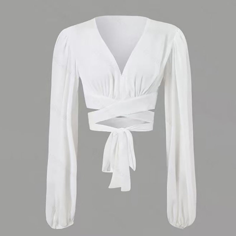 Ladies wrap blouse with long sleeves and elegant V-neck Mune Fashion
