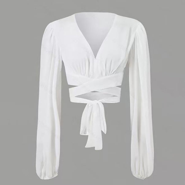 Ladies wrap blouse with long sleeves and elegant V-neck Mune Fashion