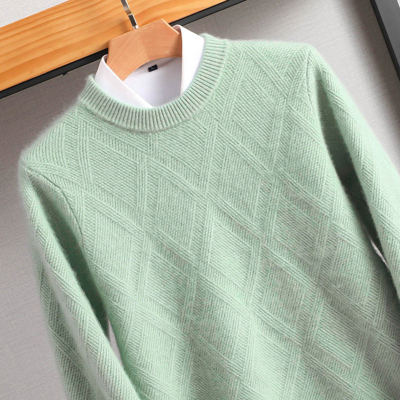 Men's fine diamond pattern crew neck sweater made of merino blend with a soft touch Mune Fashion