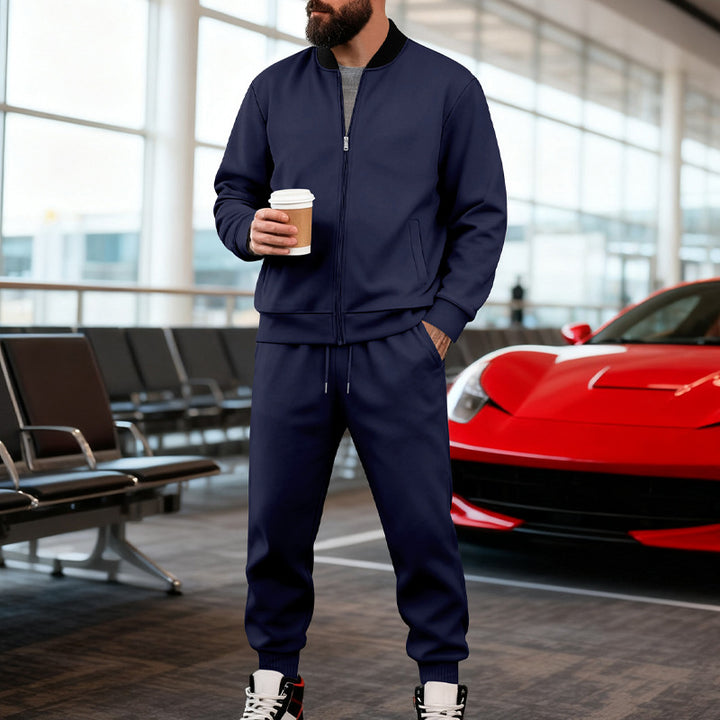 Men's sporty leisure suit made of soft cotton blend with zip jacket and elastic jogging pants Mune Fashion