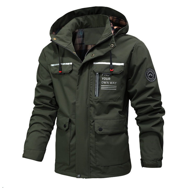 Men's multi-pocket softshell parka with hood and checked lining Mune Fashion