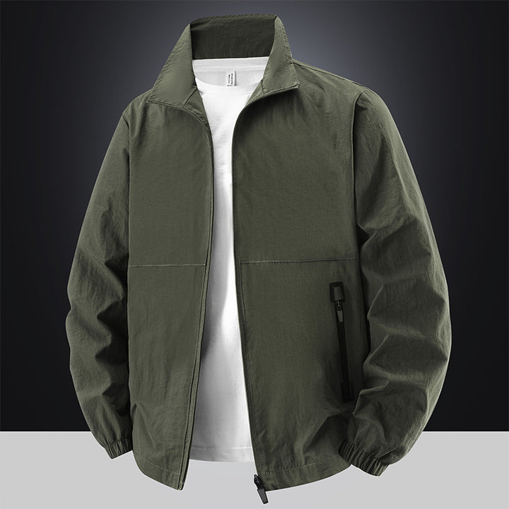 Men's Lightweight Cotton Blend Transitional Jacket with Stand-Up Collar and Concealed Zipper Mune Fashion