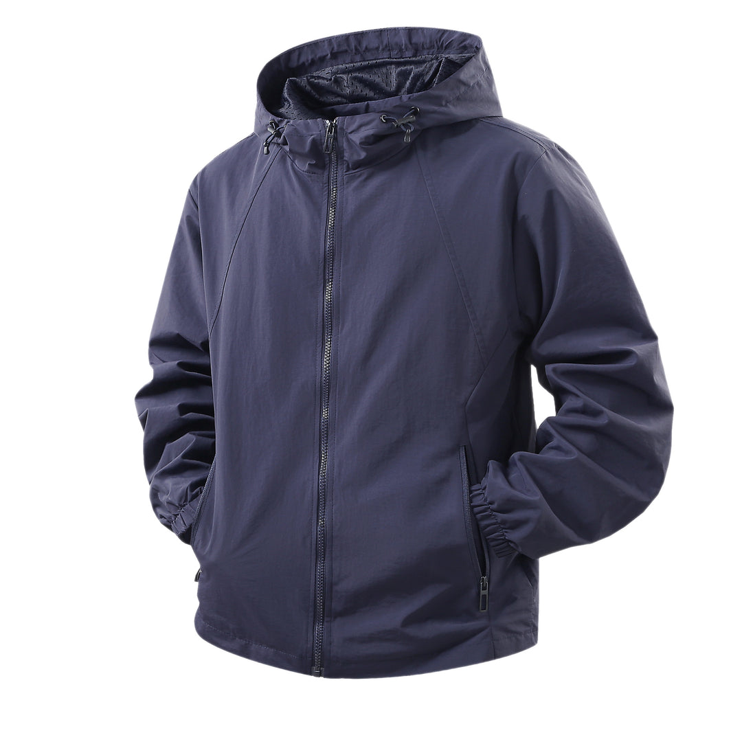 Men's Lightweight Breathable Hooded Windbreaker with Mesh Lining and Zipper Pockets Mune Fashion