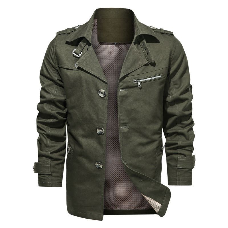 Men's Short Trench Coat in Utility Field Style with Stand-Up Collar and Zip Breast Pocket Mune Fashion