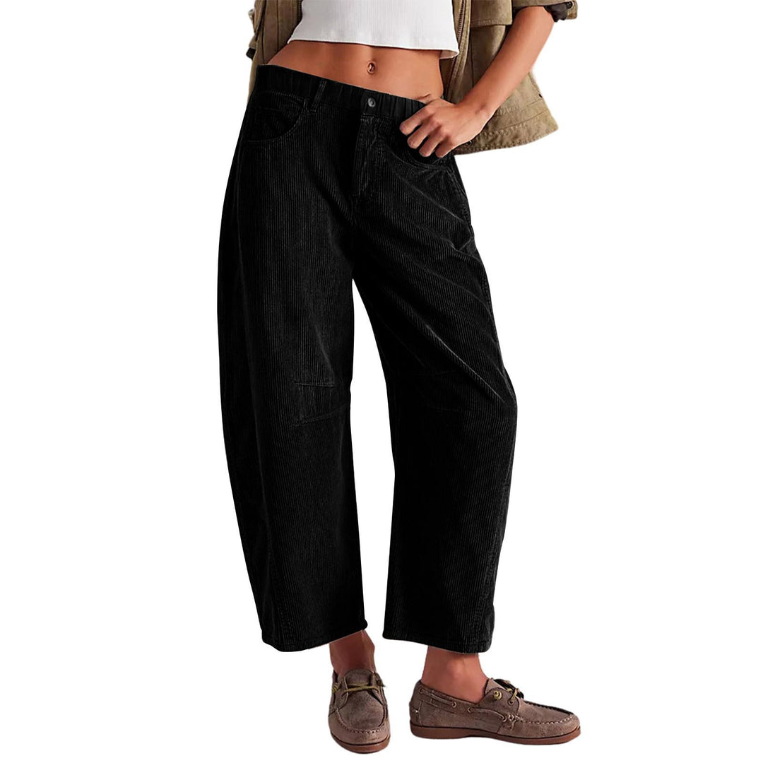 Women Wide Cord Pants with High Waist, Cropped Leg and Side Pockets Mune Fashion
