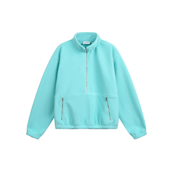 Unisex Oversize Fleece-Halfzip with Stand-up Collar and Zipper Pockets Mune Fashion