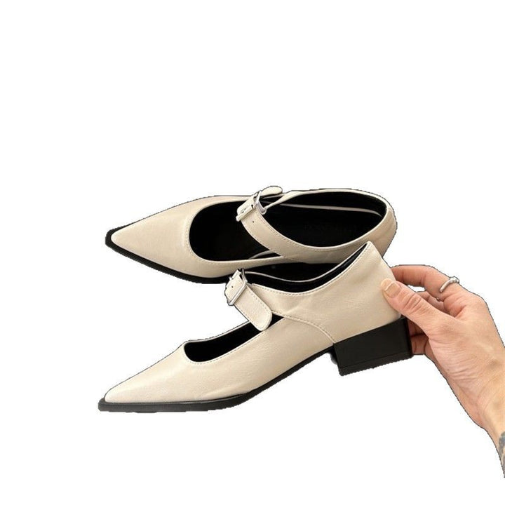 Women's pointed-toe strappy pumps with adjustable buckle strap and low block heel Mune Fashion