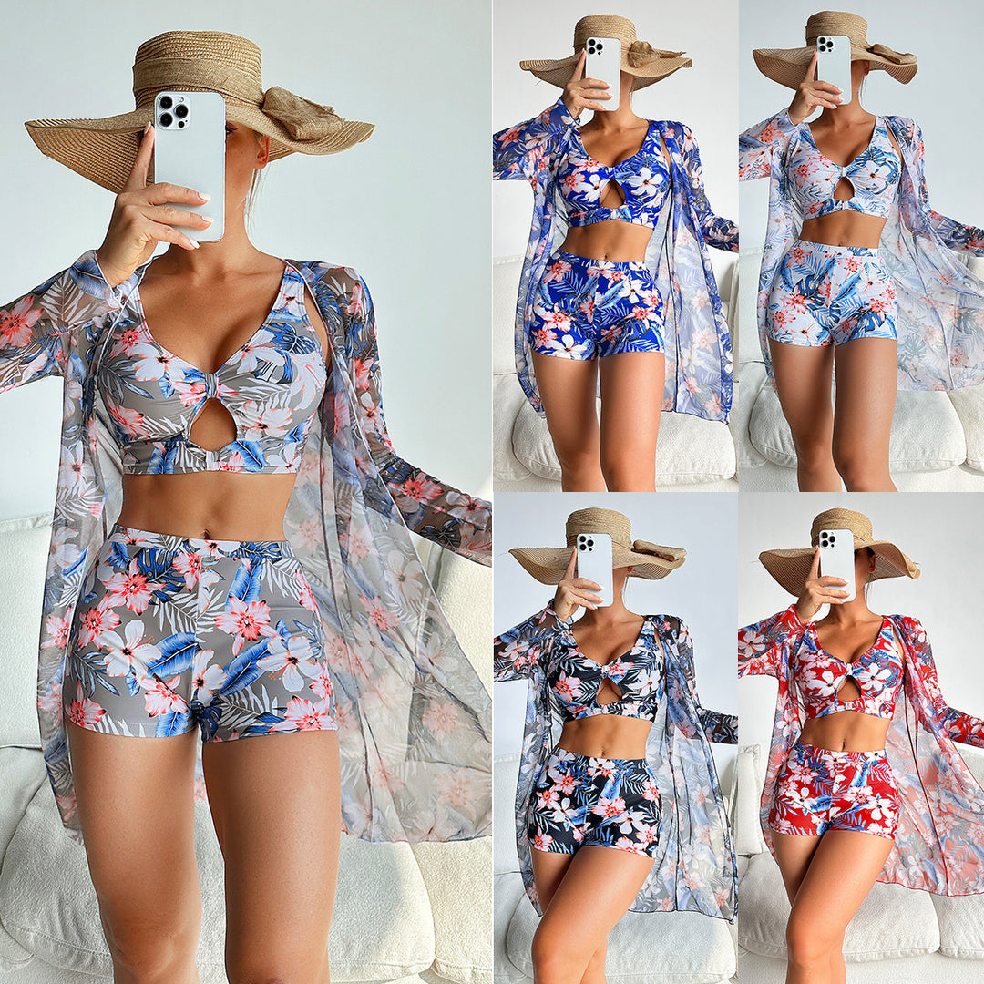 Women's Colorful Bathing Outfit with Sheer Kimono Mune Fashion