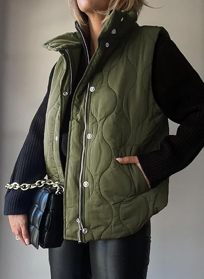 Women's Functional Padded Vest with High Stand-Up Collar, Zipper and Side Pockets Mune Fashion