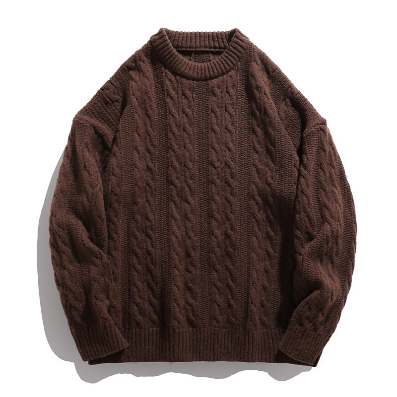 Unisex Boxy-Braided Pattern Knit Sweater with Ribbed Hem Mune Fashion