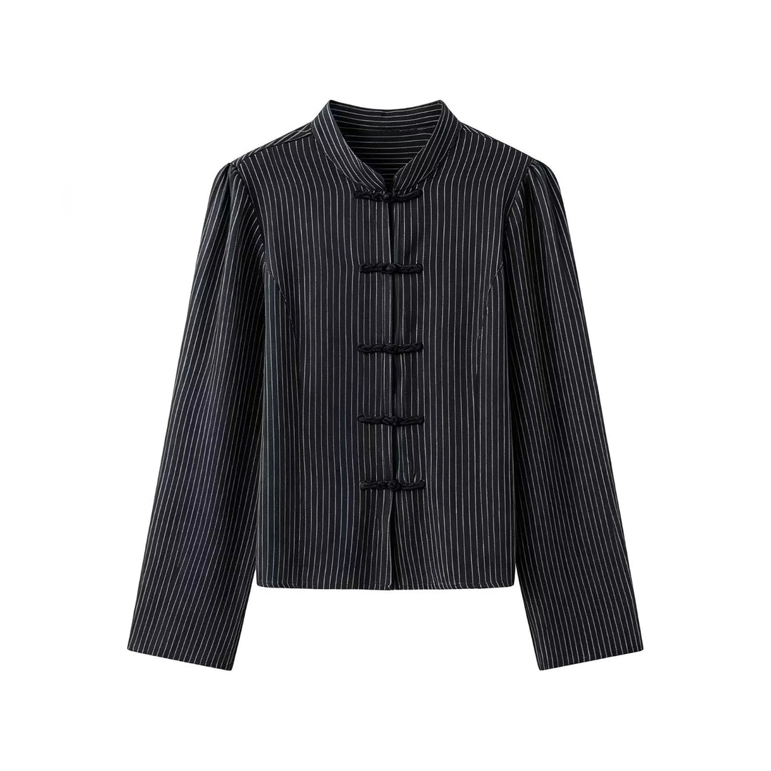 Women's tailored Chinese-inspired jacket with stand-up collar and decorative knot closures Mune Fashion