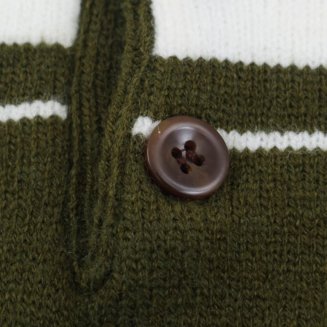Women's Striped Polo Collar Sweater with Button Placket and Ribbed Cuffs Mune Fashion