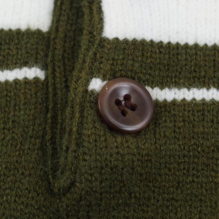 Women's Striped Polo Collar Sweater with Button Placket and Ribbed Cuffs Mune Fashion
