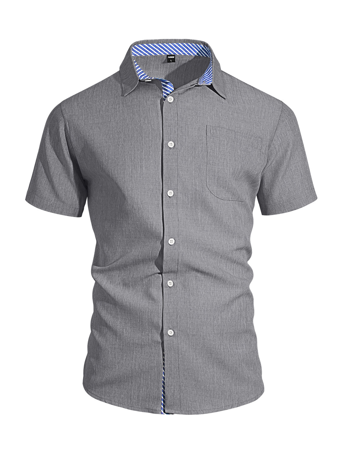 Men's Business Casual Short Sleeve Shirt with Striped Collar Lining and Chest Pocket Mune Fashion