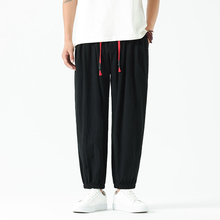 Men's loosely cut linen-cotton pants with drawstring and elastic cuffs Mune Fashion