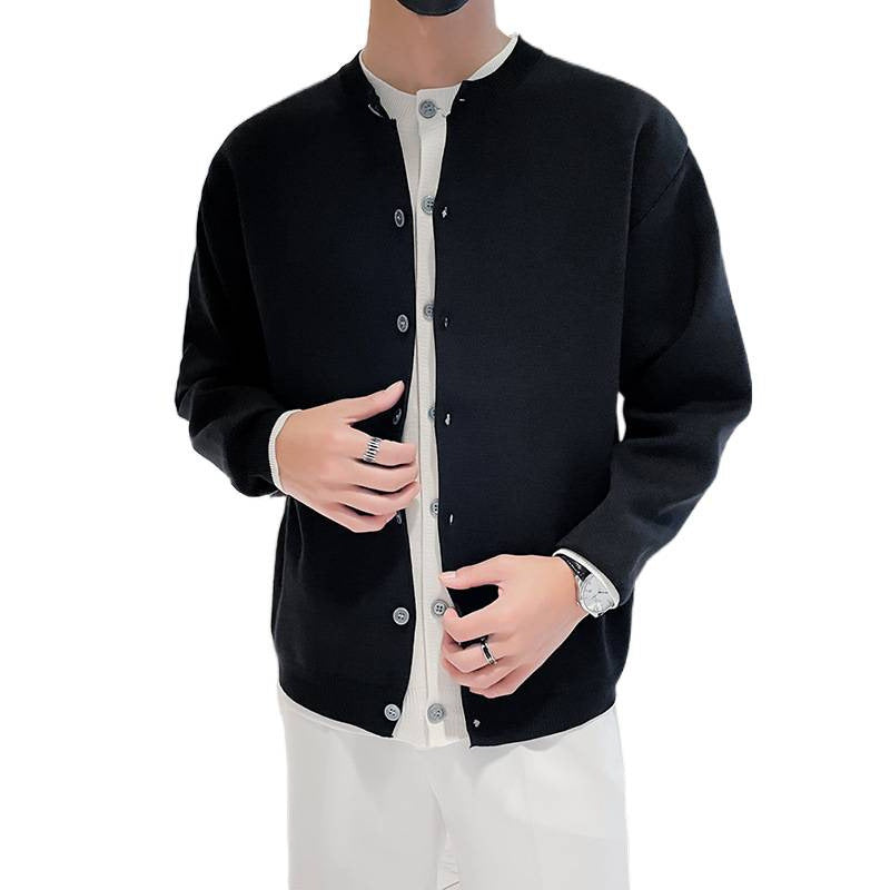 Men's Lightweight Fine Knit Cardigan with Round Neck, Minimalist Look and Contrast Button Placket Mune Fashion