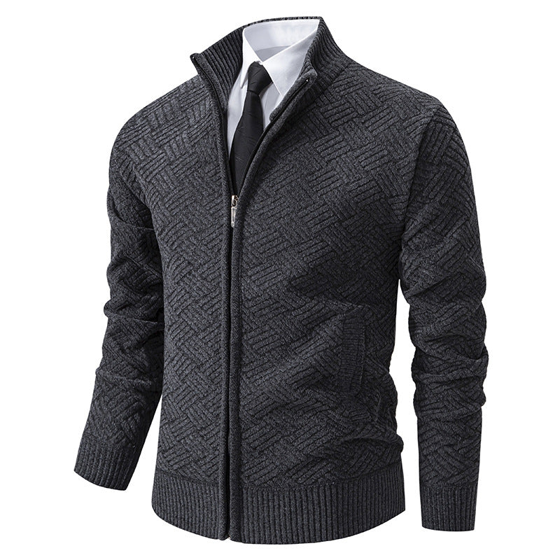 Men's knit zip jacket with geometric textured pattern and stand-up collar Mune Fashion