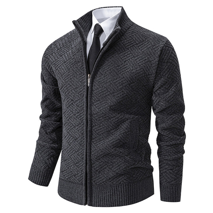 Men's knit zip jacket with geometric textured pattern and stand-up collar Mune Fashion