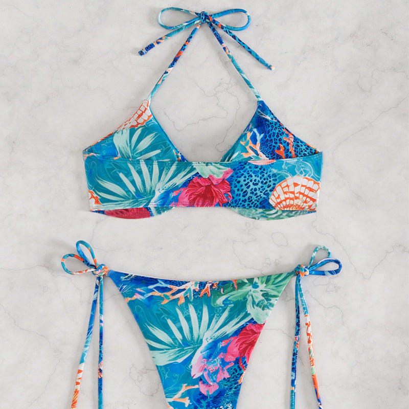 Women's bikini set with floral pattern mix and adjustable straps Mune Fashion