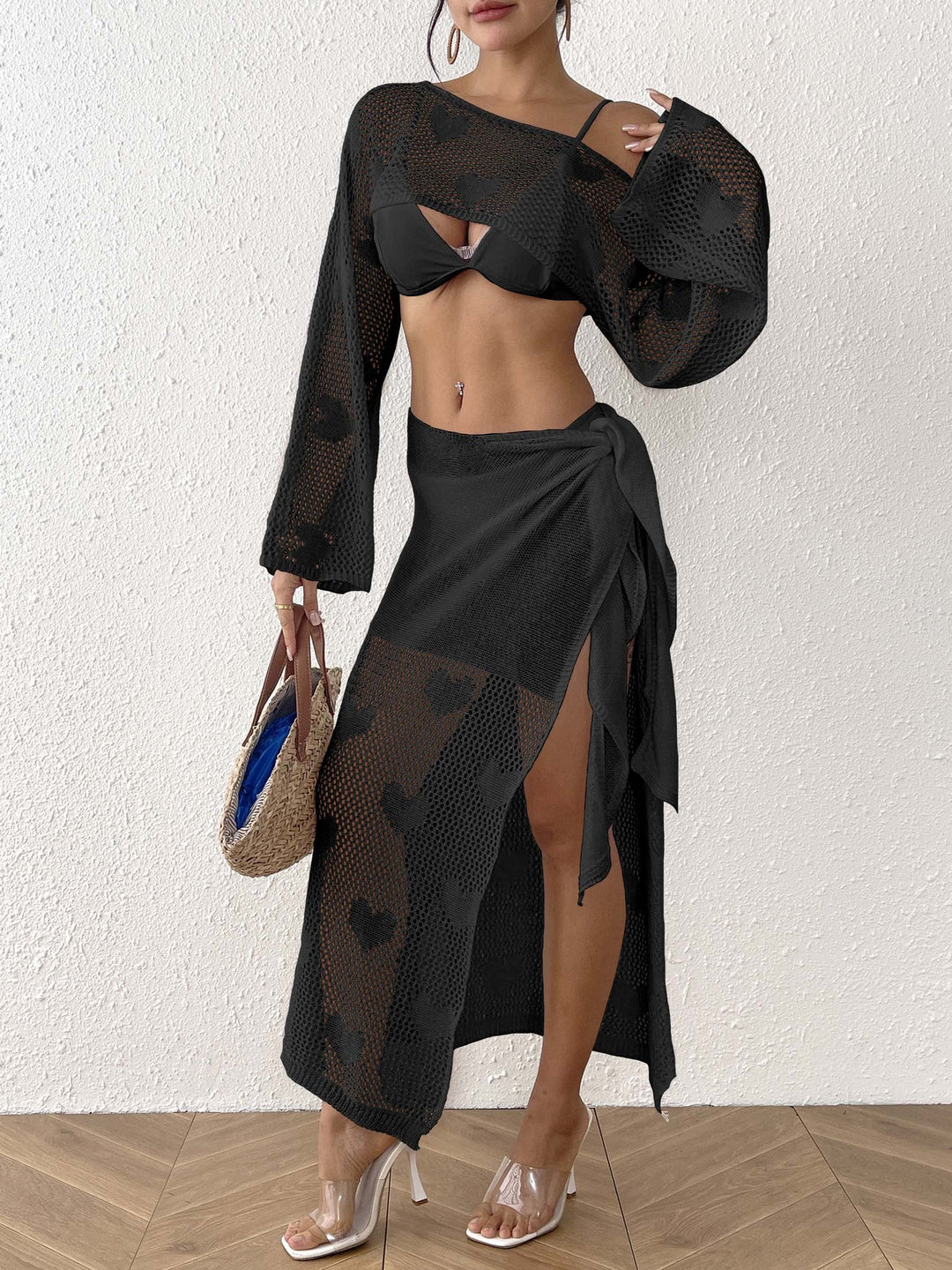 Women's Transparent Beach Sarong with Hearts