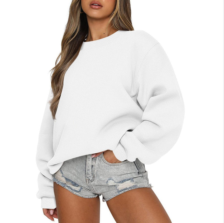 Women's oversized round neck sweatshirt made of cotton blend with dropped shoulders, brushed inside, and elastic cuffs Mune Fashion
