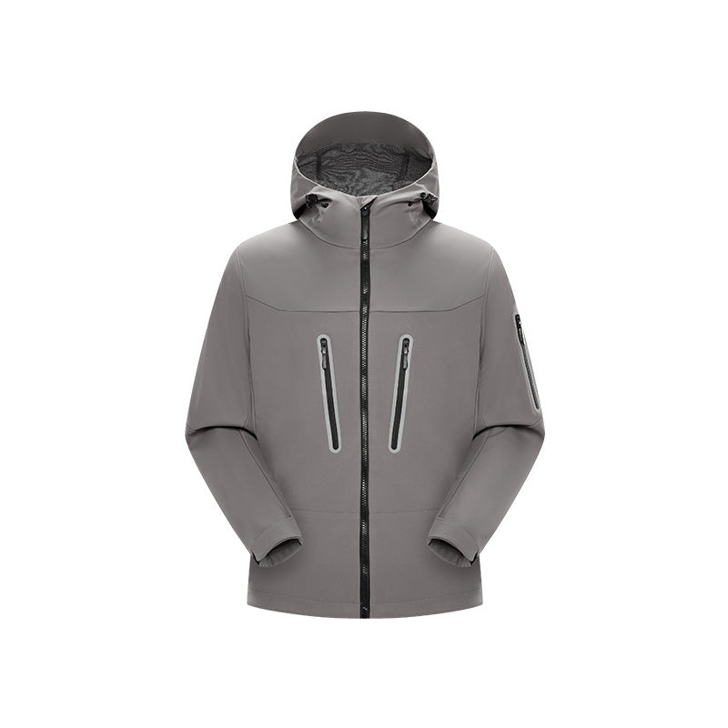 Men's multifunctional softshell jacket with ergonomic weather protection, adjustable hood and vertical zip pockets Mune Fashion