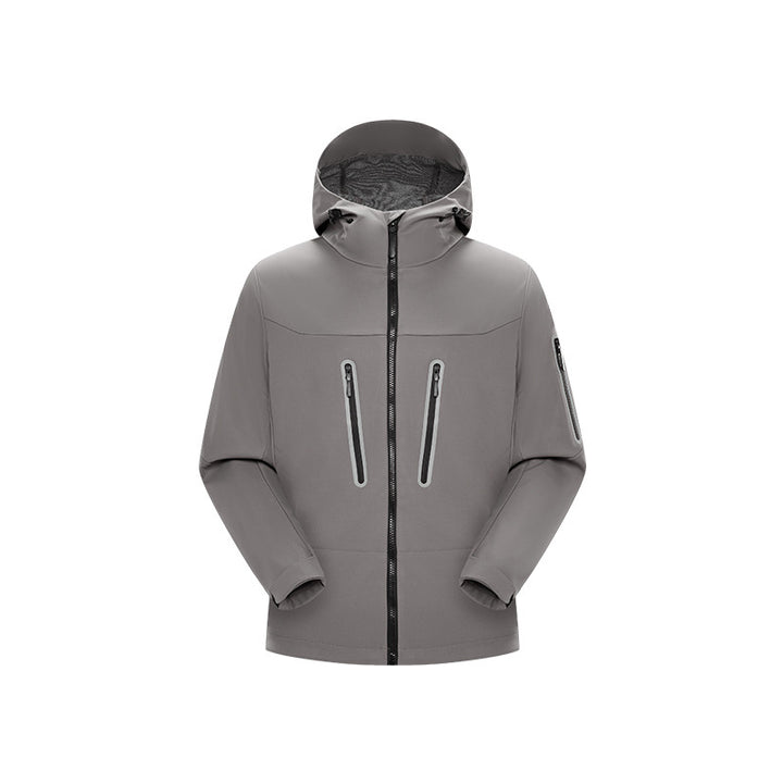 Men's multifunctional softshell jacket with ergonomic weather protection, adjustable hood and vertical zip pockets Mune Fashion