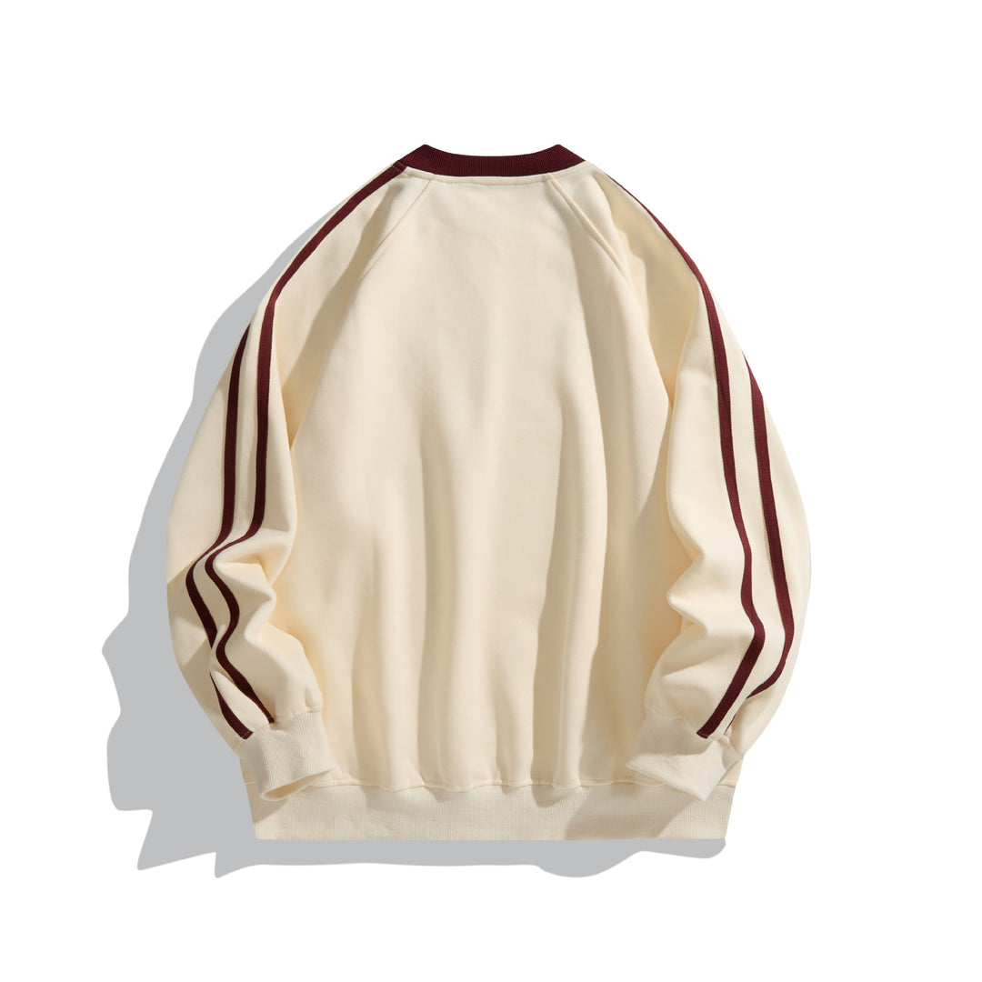 Unisex Oversize Round Neck Sweatshirt with Contrast Stripes and Large Logo Print Mune Fashion
