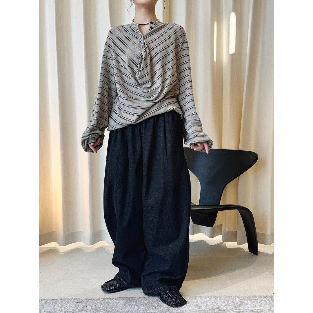 Women's Extra Loose Relaxed Denim Pants in Balloon Cut with Elastic Waistband