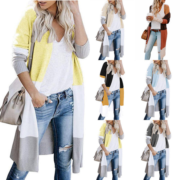 Women's Longline Cardigan with Colorblock Design, Open Front and Ribbed Hem Mune Fashion