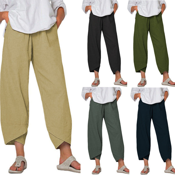 Women's loose linen pants with high waistband, tulip hem, and side pockets Mune Fashion