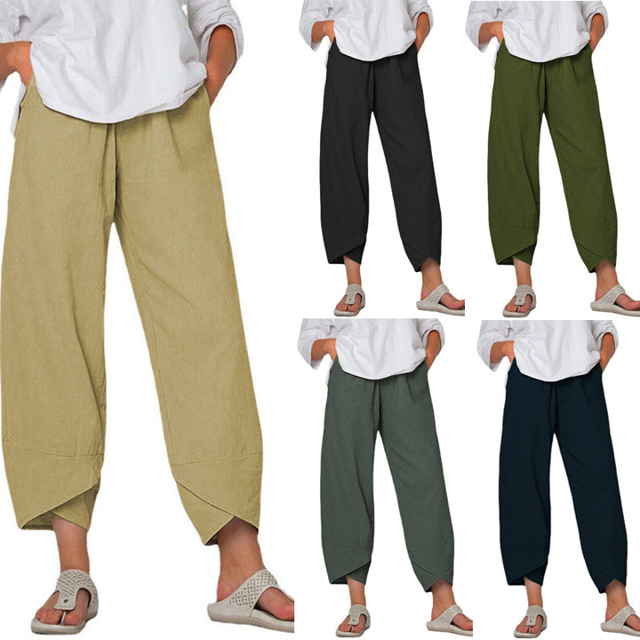 Women's loose linen pants with high waistband, tulip hem, and side pockets Mune Fashion