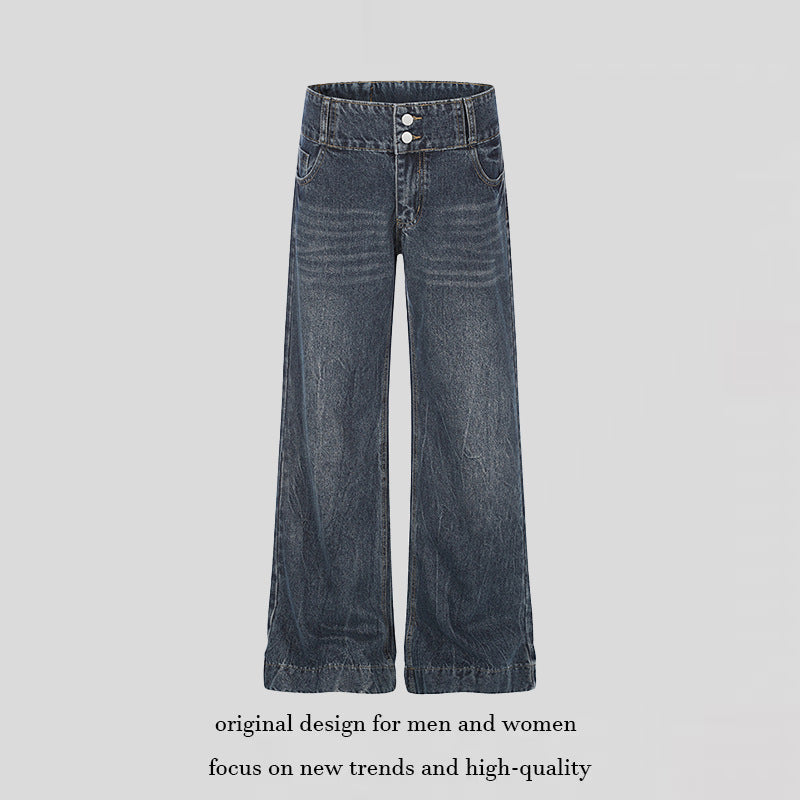 Women High-Waist Wide Palazzo Jeans with Double Button and Flared Leg Mune Fashion