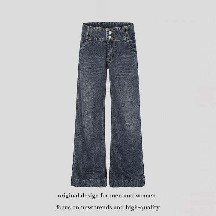 Women High-Waist Wide Palazzo Jeans with Double Button and Flared Leg Mune Fashion